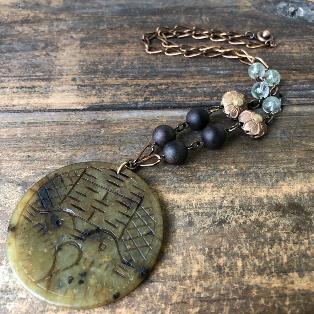 Oriental Blossom Serpentine Gemstone Necklace